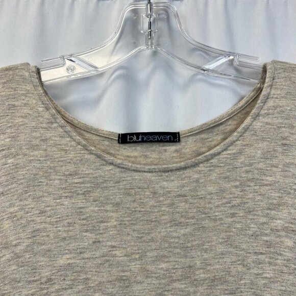 Bluheaven Womens Tunic Top Beige Heathered 3/4 Sleeve Scoop Neck High Low USA L - Picture 3 of 11